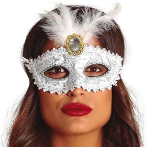 Mascarilha Veneziana Branca com Plumas Mascarilha Veneziana Branca com Plumas