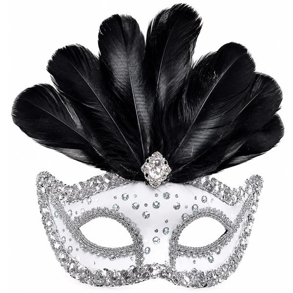 Mascarilha Veneziana com Plumas Pretas