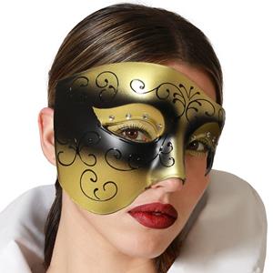 Mascarilha Veneziana Meia Face Dourada e Preta