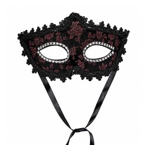 Mascarilha Veneziana Preta com Flores Vermelhas