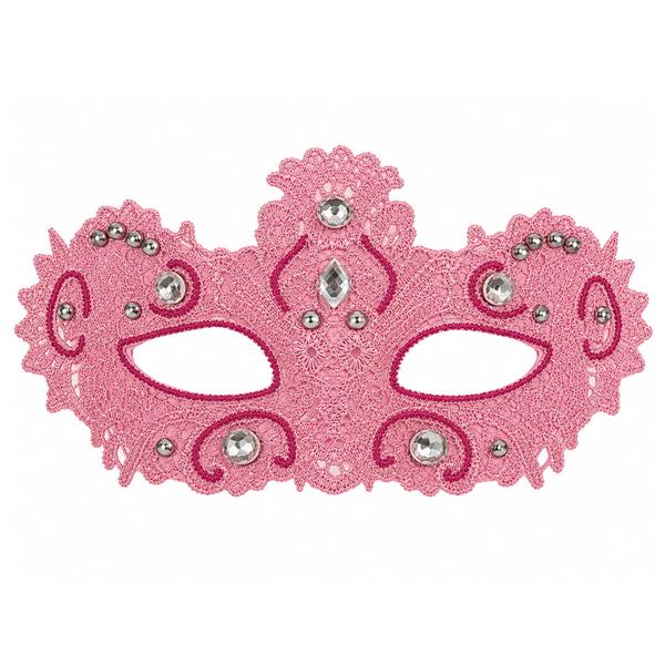 Mascarilha Veneziana Rosa Rendada com Pedras Preciosas