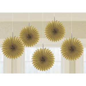Mini Leque Papel Dourado, 5 Unid.
