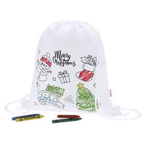 Mochila de Natal com Lápis de Cera para Pintar