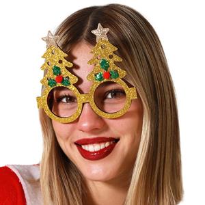 Óculos Árvores de Natal Douradas com Purpurina