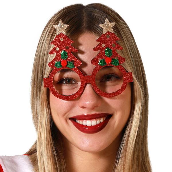 Óculos Árvores de Natal Vermelhas com Purpurina