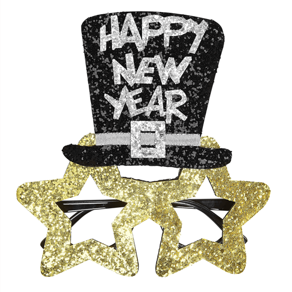 Óculos Dourados Brilhantes Happy New Year