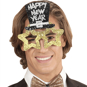 Óculos Dourados Brilhantes Happy New Year
