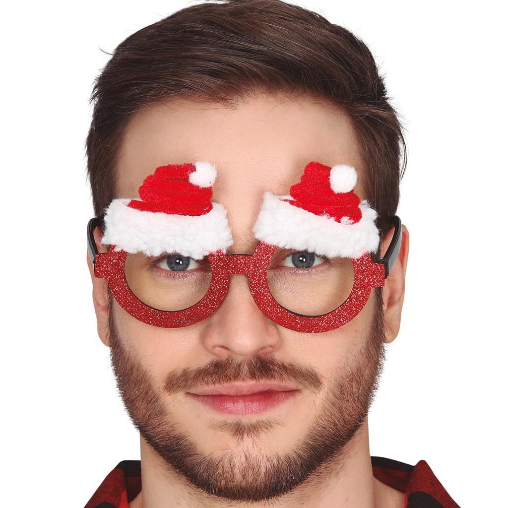 Óculos Gorros de Natal com Purpurinas Vermelhas