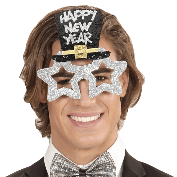 Óculos Prateados Brilhantes Happy New Year
