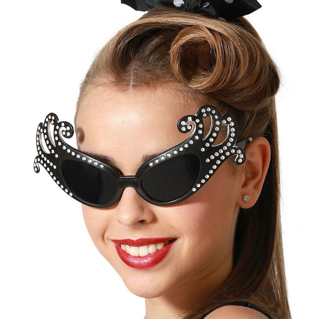 Óculos Pretos com Brilhantes Prateados