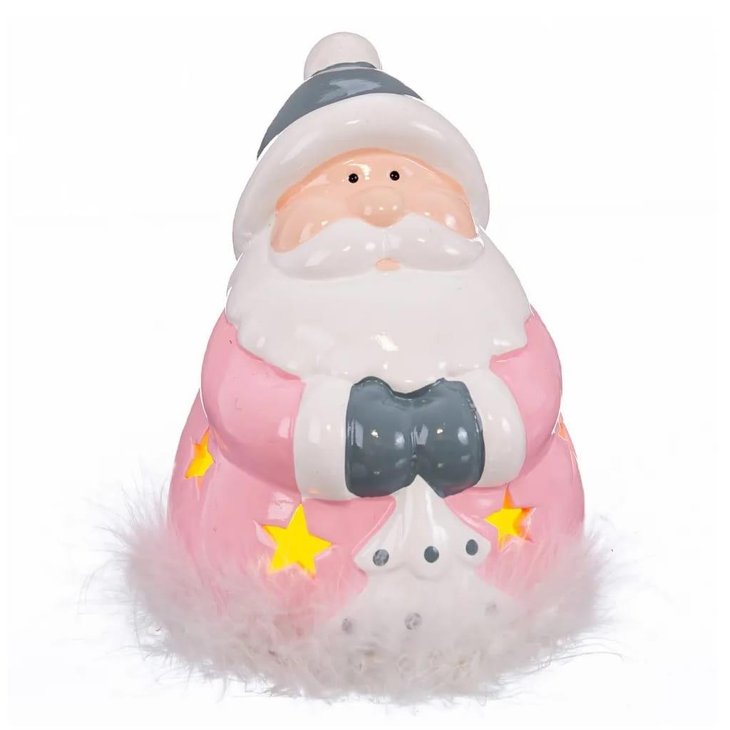 Pai Natal Rosa em Cerâmica com Luz Pai Natal Rosa em Cerâmica com Luz