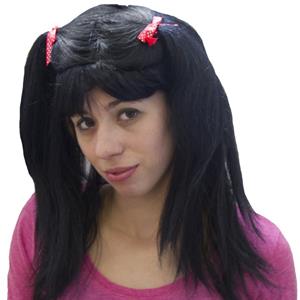 Peruca Colegial Preta com Tótós
