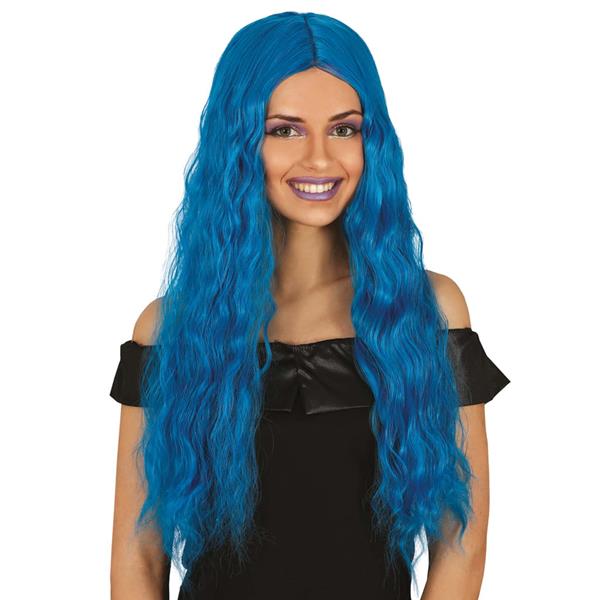 Peruca Comprida Azul Ondulada