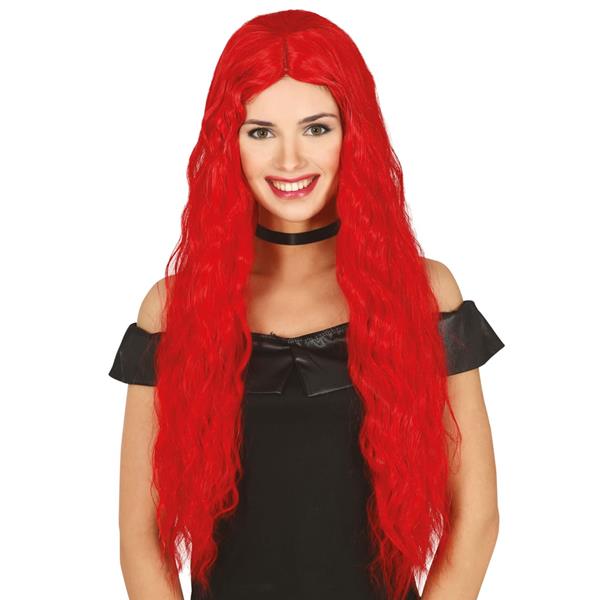 Peruca Comprida Vermelha Ondulada