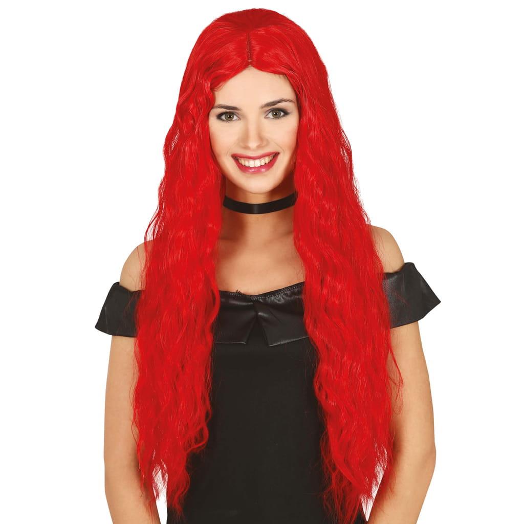 Peruca Comprida Vermelha Ondulada