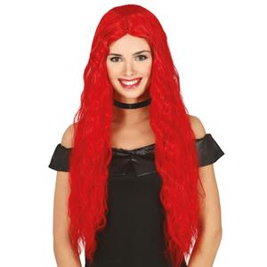 Peruca Comprida Vermelha Ondulada