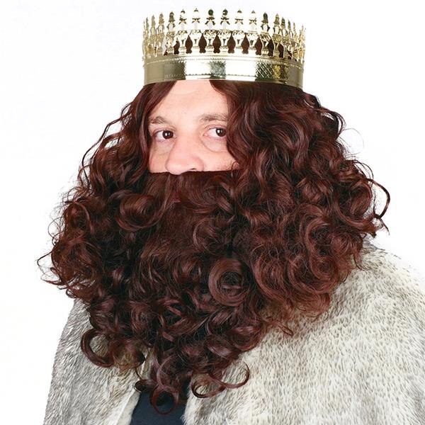 Peruca e Barba Castanha Rei de Luxo