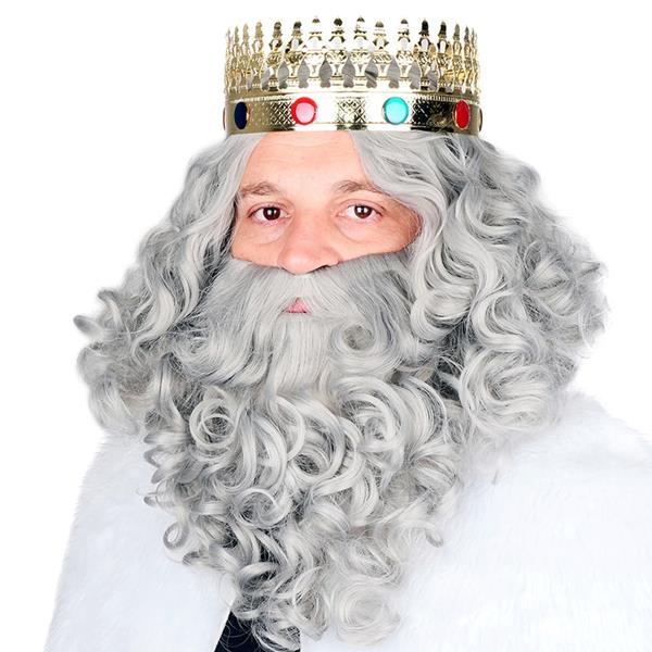 Peruca e Barba Cinzenta Rei de Luxo