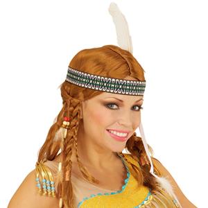 Peruca Índia com Fita, Penas e Tranças
