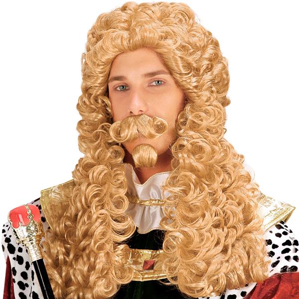 Peruca Rei com Bigode e Pera Loira
