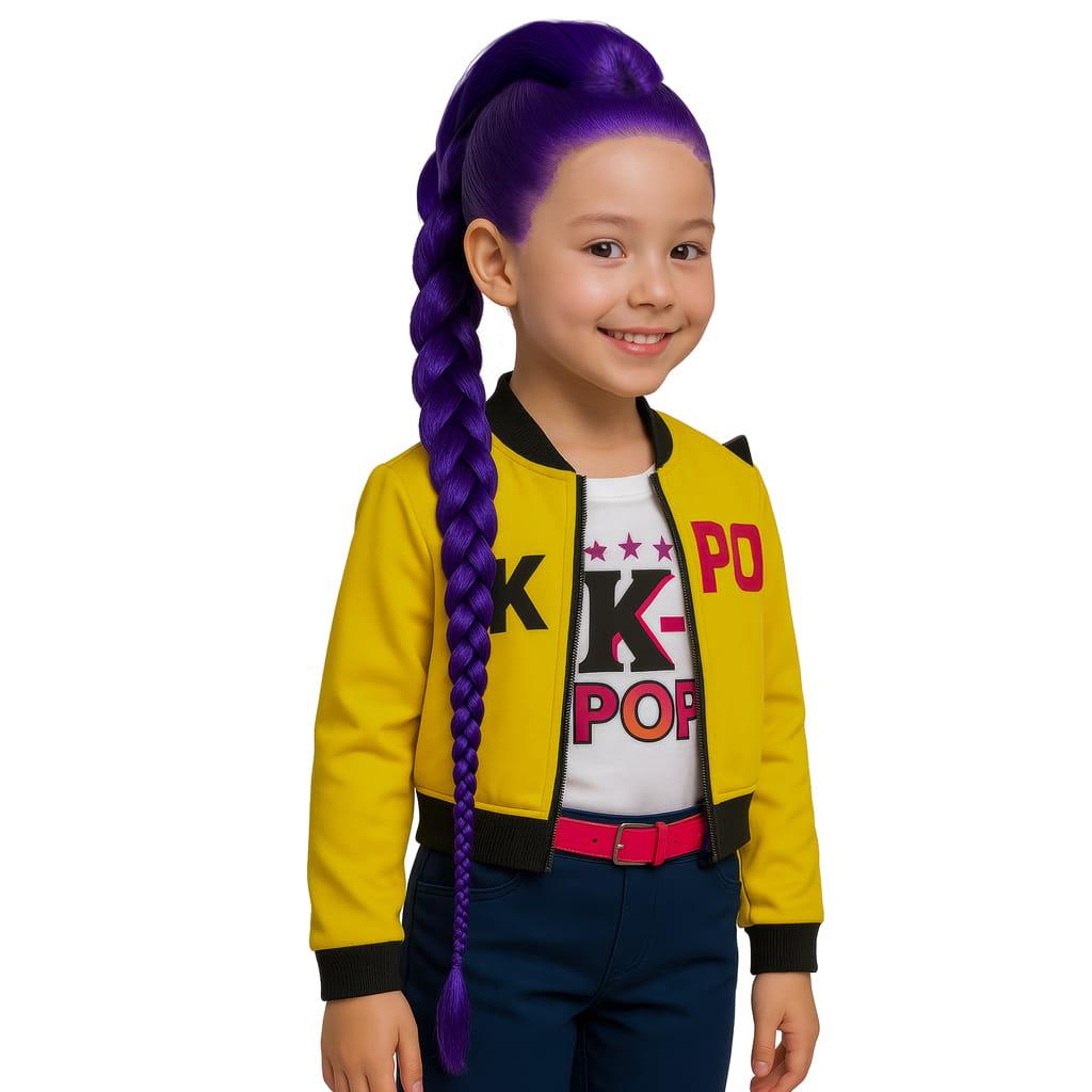 Peruca Trança Roxa Guerreira K-Pop, Criança