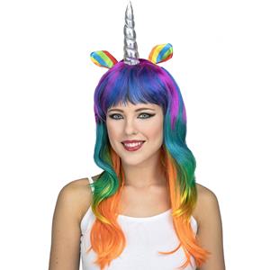 Peruca Unicórnio Multicolor com Chifre