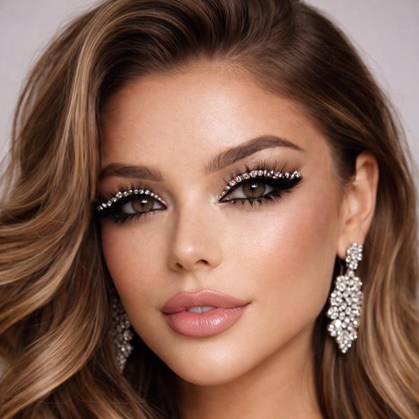 Pestanas Falsas Pretas com Brilhantes