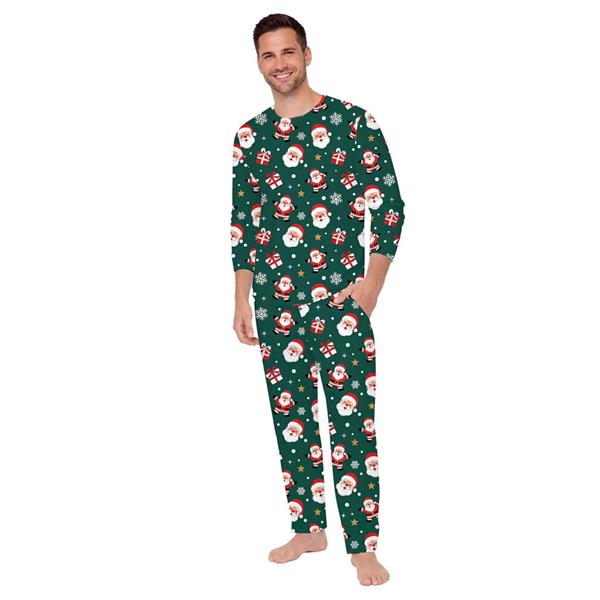 Pijama Verde Natalício com Pai Natal e Presentes, Homem