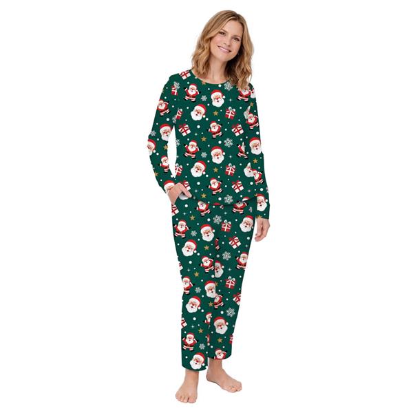Pijama Verde Natalício com Pai Natal e Presentes, Mulher