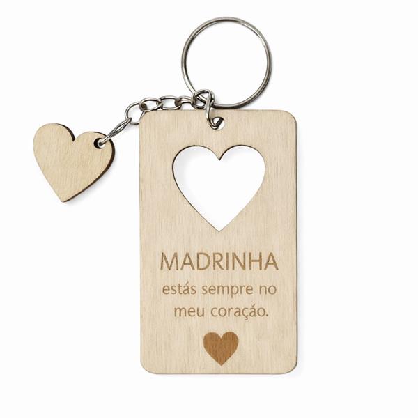 Porta-Chaves Madrinha com Coração em Madeira Porta-Chaves Madrinha com Coração em Madeira