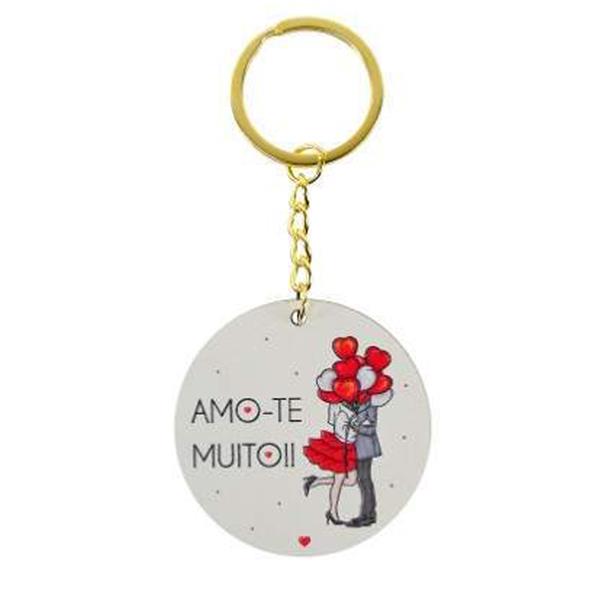 Porta-Chaves Redondo Amo-te Muito em Madeira