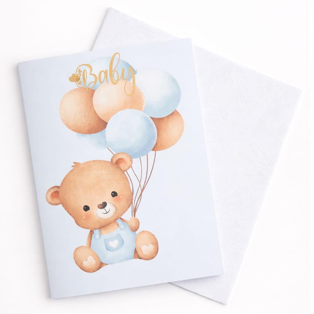 Postal Baby Azul com Ursinho