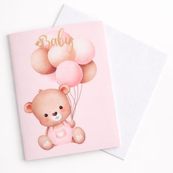 Postal Baby Rosa com Ursinho