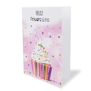 Postal Feliz Aniversário Cupcake Colorido