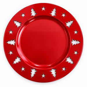 Prato Marcador com Árvores de Natal Vermelho, 33 cm.