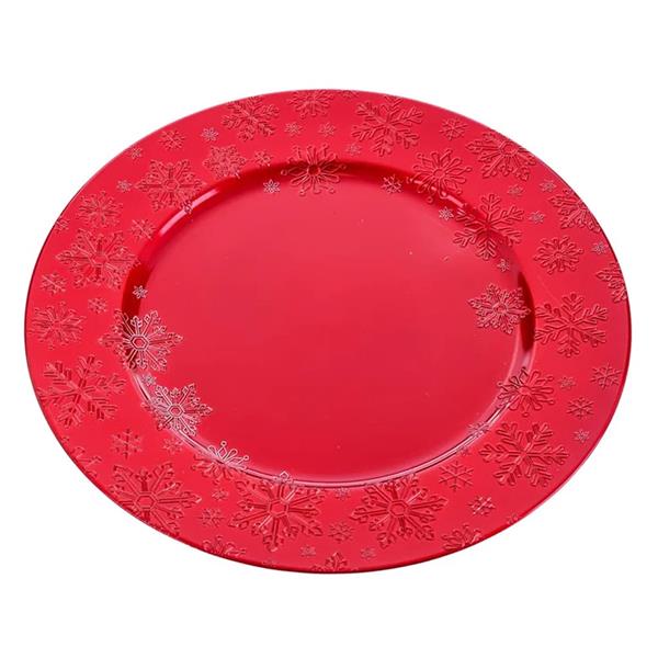 Prato Marcador Vermelho com Flocos de Neve em Relevo