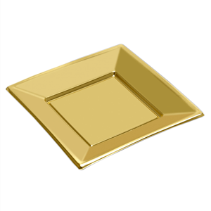 Prato Quadrado Dourado em Plástico, 3 Unid.