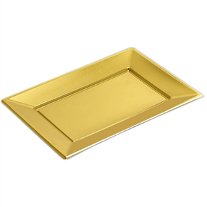 Prato Rectangular Dourado em Plástico, 2 Unid.