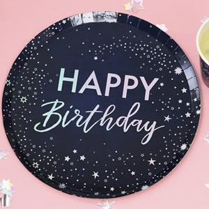 Pratos Azuis Happy Birthday, 23 cm, 8 unid.