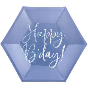Pratos Azul Happy Birthday Iridescente, 20 cm, 6 unid.