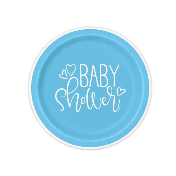 Pratos Baby Shower Azul, 17 cm, 8 unid.