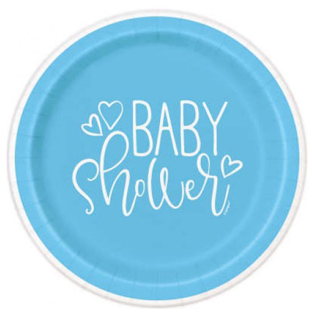 Pratos Baby Shower Azul, 21 cm, 8 unid.