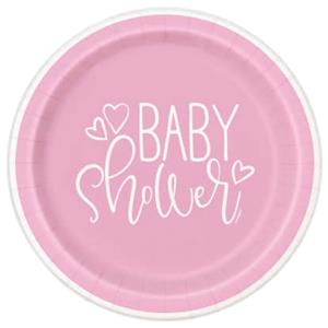 Pratos Baby Shower Rosa, 23 cm, 8 unid.