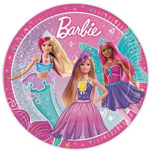 Pratos Barbie Sereia, Princesa e Fada, 23 cm, 8 unid.