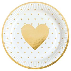 Pratos Brancos com Corações Dourados, 23 cm, 8 unid.
