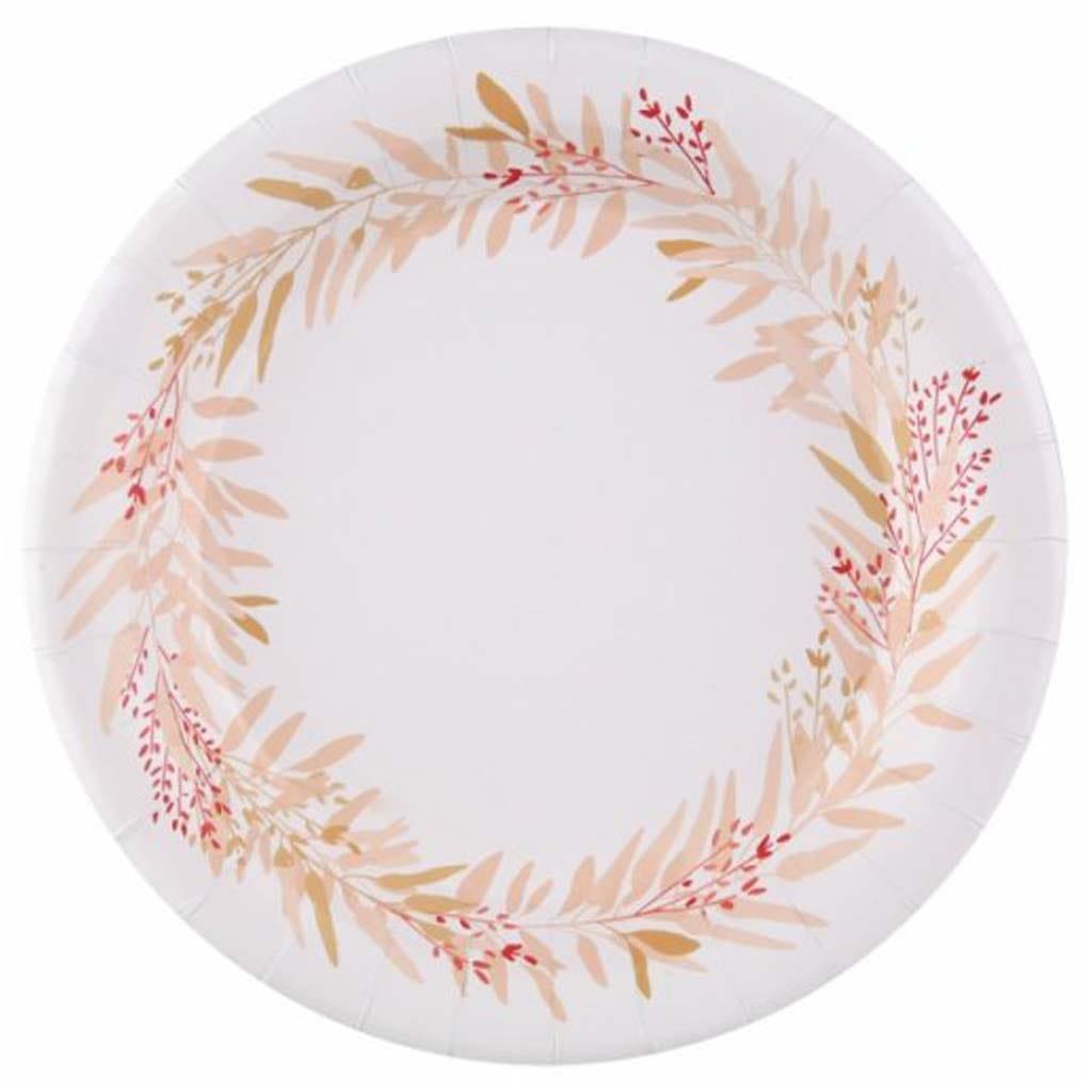 Pratos Brancos com Coroa de Folhas, 22 cm, 10 unid.