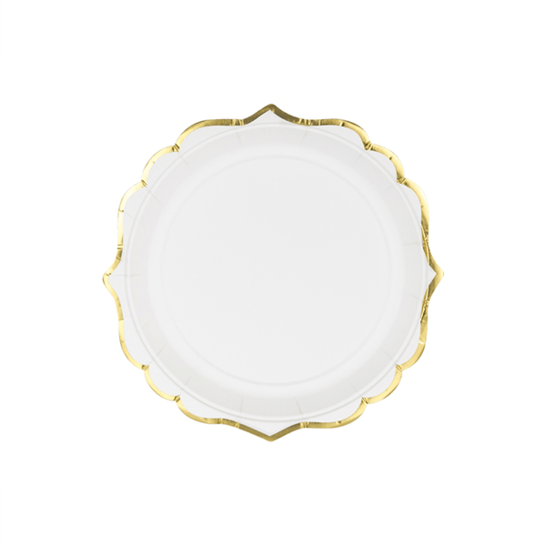 Pratos Brancos com Rebordo Dourado, 18 cm, 6 Unid.