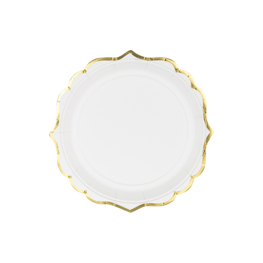 Pratos Brancos com Rebordo Dourado, 18 cm, 6 Unid.