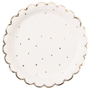 Pratos Brancos com Rebordo e Pintas Douradas, 22 cm, 8 unid.