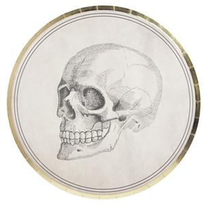 Pratos Crânio com Rebordo Dourado, 22 cm, 8 unid.